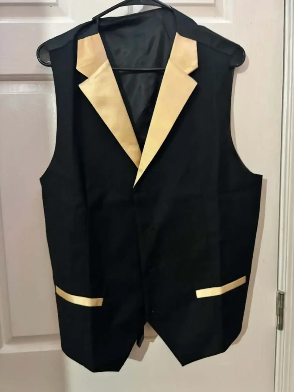 Shein Men's Black And Gold Shawl Lapel Suit Jacket Vest And Pants